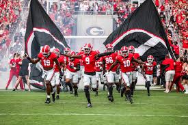 The Georgia Bulldogs running out of the tunnel